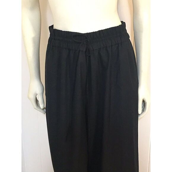Anne Klein Womens Small Wide Leg Ankle Pants Black Elastic Waist Drawstring - Picture 2 of 7